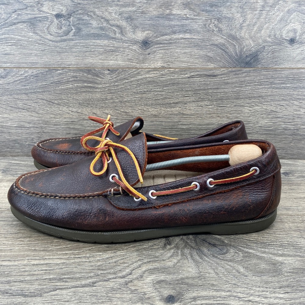 LL Bean Boat Shoes Mens 13 Brown Leather Distressed Moc Toe Loafers 130448
